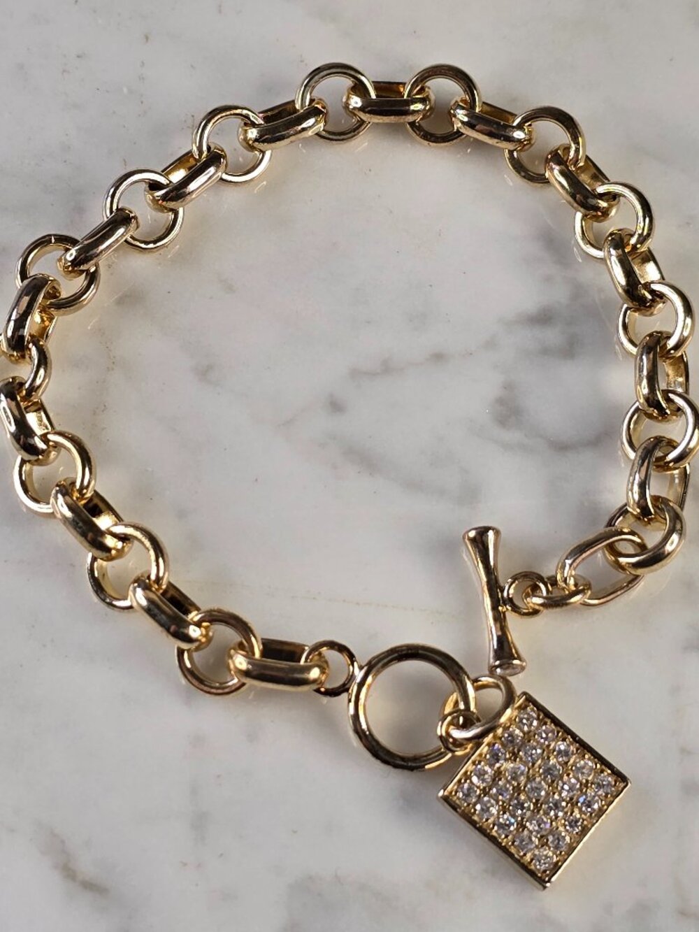 Womens Vintage Estate Sterling Silver Gold Tone CZ Charm Bracelet 29.0g E1792